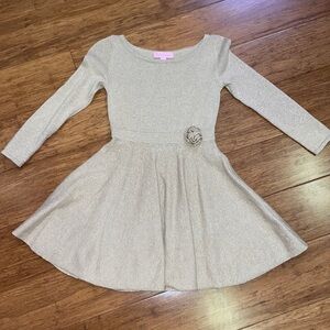 Lilly Pulitzer girls gold shimmer sweater dress with rosette detail size S (4-5)